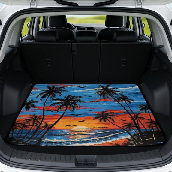 KEIAHUAN Tropical Sunset Palm Tree Car Trunk Mat 29" x 39" Universal Scratchproof Cargo Liner, Non Slip Car Accessories Universal Fit for Most Sedans SUV