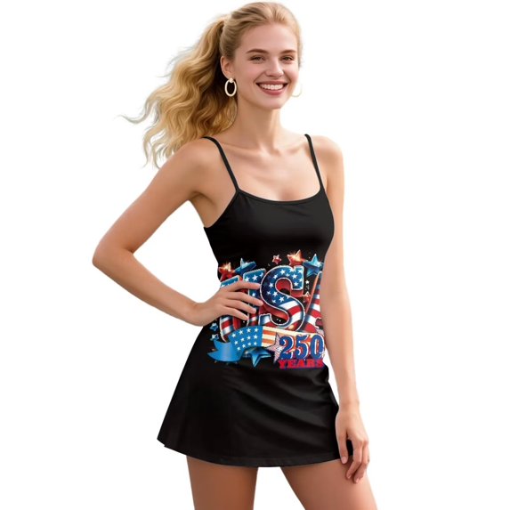 KEIAHUAN USA 250 Years Golf Dresses for Women 2 Piece Casual Spaghetti Strap Tennis Dress with Shorts Lightweight Cross Backless Athletic Dresses with Pocket Ladies Summer Outfits Small