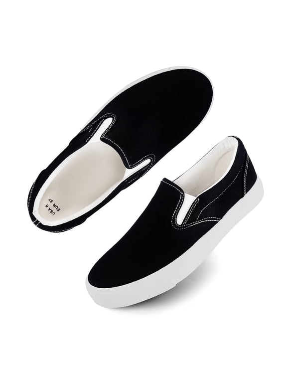 Women’s Slip On Canvas Low Top Shoes Fashion Sneakers and Casual Loafers Flats Shoes For Women Black size 8