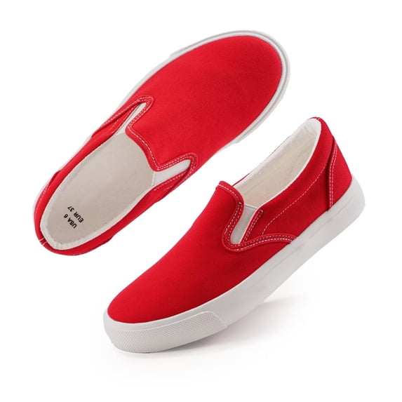 KEINDI Women’s Slip On Canvas Low Top Shoes Fashion Sneakers and Casual Loafers Flats Shoes For Women Red size 8.5
