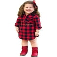 thumbnail image 1 of KEINXS 0-5T Christmas Toddler Girls Plaid Shirt Dress Long Sleeve Belted Botton Down Flannel Shirt Dress  Outfits Red 0-1 Years, 1 of 7