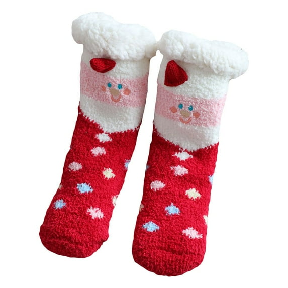 KEINXS 0-8 Years Christmas Fuzzy Socks for Toddler Girls Cozy Fuzzy Slipper Socks Toddler Thick Fluffy Socks Warm Fleece Socks Red Santa 0-8 Years