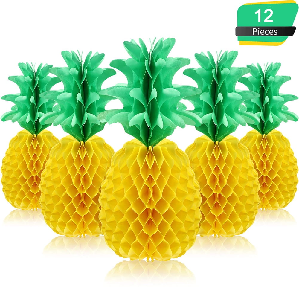 KEINXS 12 Pack Pineapple Honeycomb Centerpieces Tissue Paper Pineapple 8 Inch Party Supplies Table Hanging Decoration Hawaiian Luau Party Birthday Wedding Home Favor (7.8 Inch)
