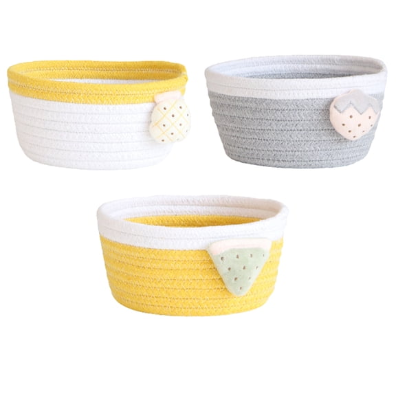 KEINXS 1PCS Cute Fruit Delights, Woven Cotton Rope Storage Box for Desktop Sundries and Household Organization,Gray