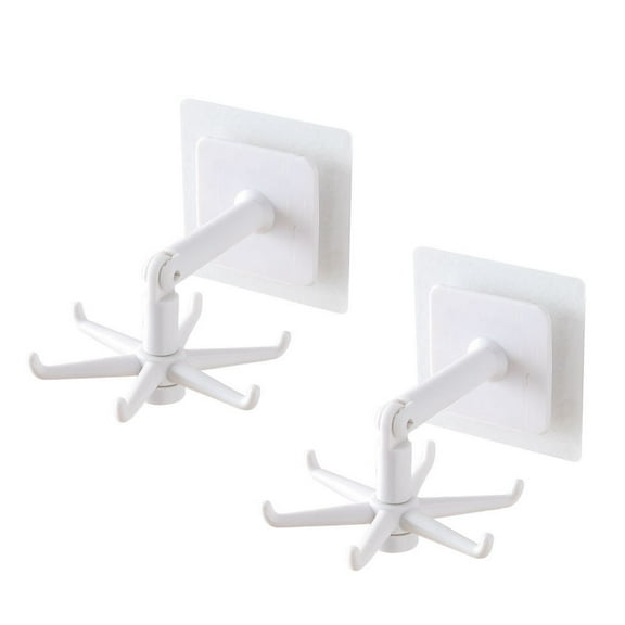 KEINXS 2 Pieces 360°Rotating Folding Hook Self-Adhesive Waterproof Utility Hook Wall Mounted Kitchen Utensil Hanging Rack for Home Bathroom Kitchen Office Towel(White)