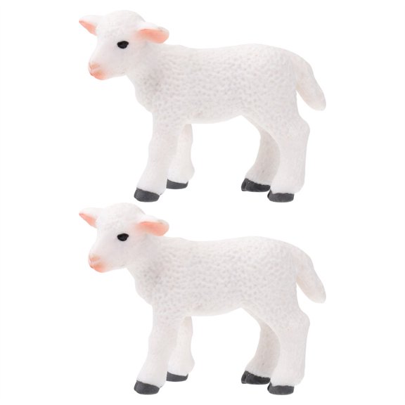 KEINXS 2Pcs Decorative Lamb Figurine Adornments Ceramic Handicrafts Ornament (White)