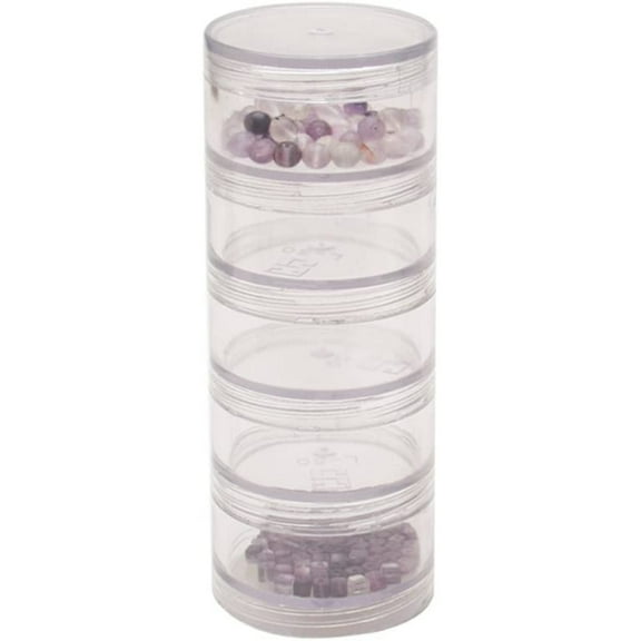 KEINXS 5 Large Round Stacked Storage Set Jars Stone Small Parts Beading Jewelry Findings Stackable Organizer Containers