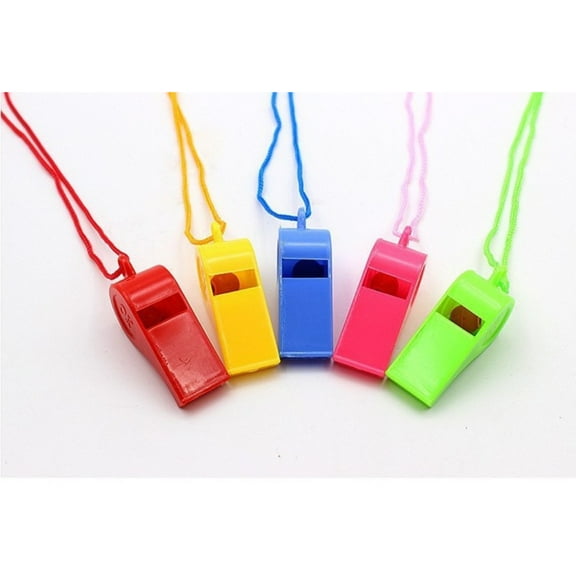 KEINXS 5PCS 2 Inch Neon Whistle Necklaces Children's music toy pendant musical instrument cartoon animal small whistle fans cheer referee whistl(Random color)