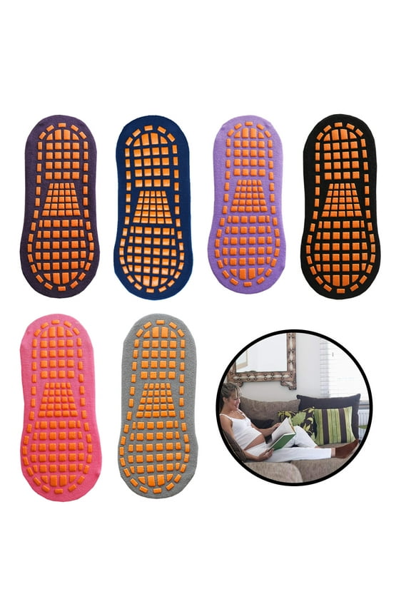 6 Pairs Non Slip Skid Socks for Women, Slipper Socks with Grippers for Hospital Yoga Pilates