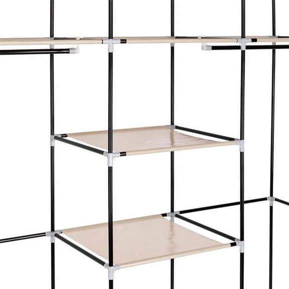 KEINXS 69" Portable Clothes Closet Non-Woven Fabric Wardrobe Double Rod Storage Organizer Beige