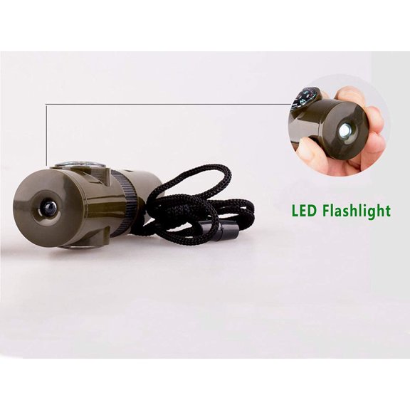 KEINXS 7 in 1 Survival Emergency Whistle LED Light Compass Thermometer Megaloscope Portable Pointing Accuracy Safety Whistles