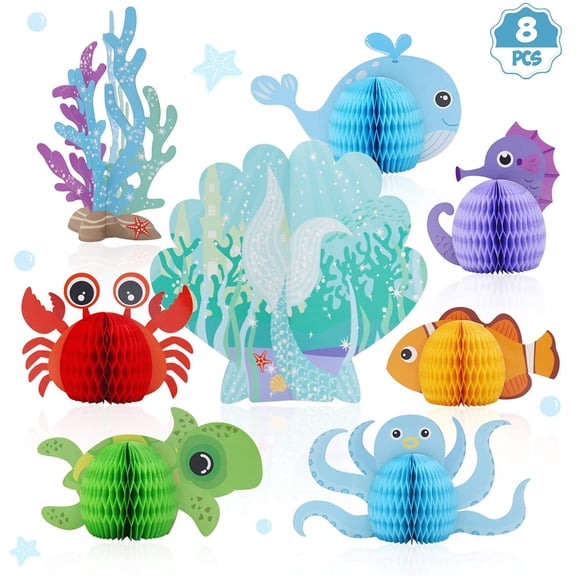 KEINXS 8 Pcs Mermaid Centerpieces - Under The Sea Honeycomb Party Supplies - Ocean Themed Birthday Decorations for Baby Shower Wedding Pool Party -Tabletop Decoration