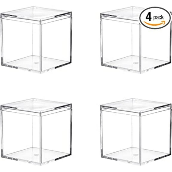 KEINXS Acrylic Box Small Clear Acrylic Box, 4-Pack Small Plastic Square Cubes with Lid, Storage Boxes, Organizer Containers for Candy Pills and Small Jewelry