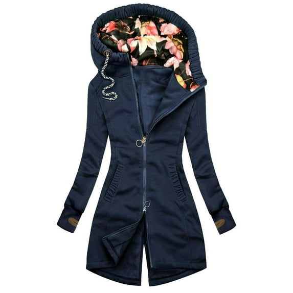 KEINXS Aviva Women Fashion Floral Print Jacket Zipper Pocket Sweatshirt Long Sleeve Coat