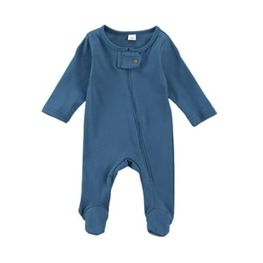 KEINXS Baby Girl Boy Footed Pajamas Zipper Knit Romper Long Sleeve Solid Color Bodysuit Newborn Outfits Fall Winter Royal Blue 3-6 Months