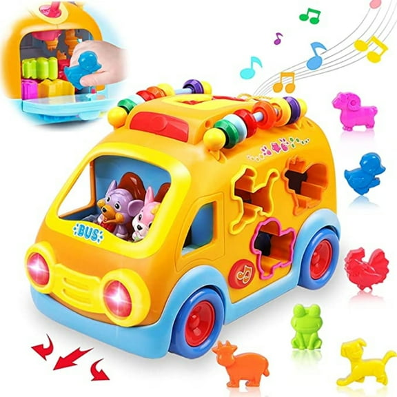 KEINXS Baby Toys 12-18 Months, Music Bus, Educational Toys for 1 2 3 Year Olds, Animal Sounds, Puzzle/Lightweight Toys for 2-4 Year Olds, Universal Motion Toys