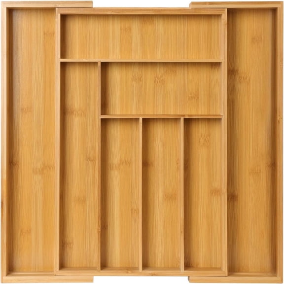 KEINXS Bamboo Expandable Drawer Organizer for Utensils Holder, Adjustable Cutlery Tray, Wood Drawer Dividers Organizer for Silverware, Flatware, Knives in Kitchen, Bedroom, Living Room