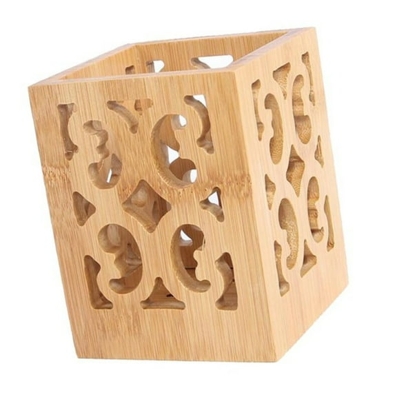 KEINXS Bamboo Wooden Holder Spoon Forks Ladles Container Flatware Caddy Divider - Square hollowing
