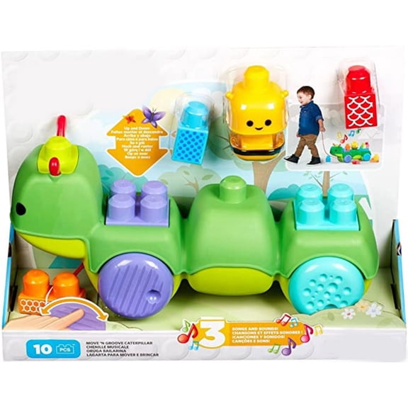 KEINXS Bloks First Builders - Move 'n Groove Discoveries Caterpillar Building Set. Pulling Toy Pulling Rope Pulling Animal Car Puzzle Early Education.