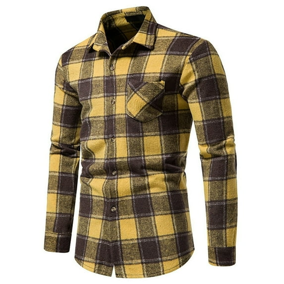KEINXS Christmas Mens Flannel Plaid Shirt Thick Warm Winter Fleece Tops Shirt Blouse Black White S