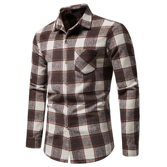 KEINXS Christmas Mens Flannel Plaid Shirt Thick Warm Winter Fleece Tops Shirt Blouse Black White S
