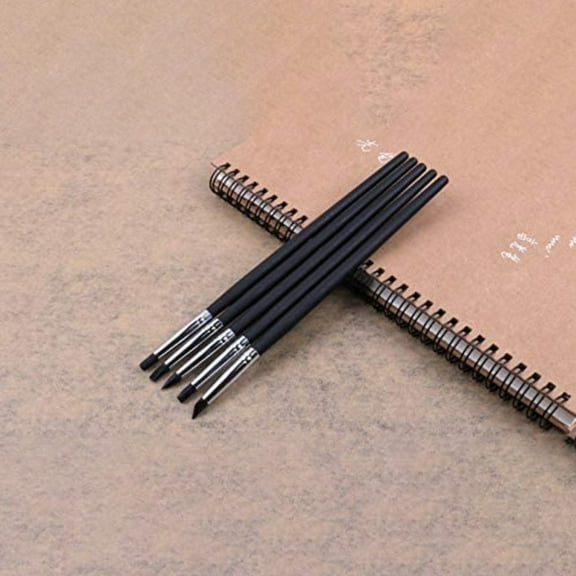 KEINXS Clay Sculpting Tools: 5 Professional Silicone Rubber Tip Paint Brushes, Black Wooden Handle, Durable Metal Housings, Soft Silicone Tips for Modeling and Cleaning