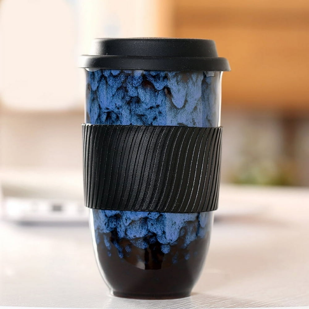 KEINXS Cup Ceramic Mug with Silicon Lid and Sleeve Large KEINXS Cup Ceramic Mug with Silicon Lid and Sleeve Large