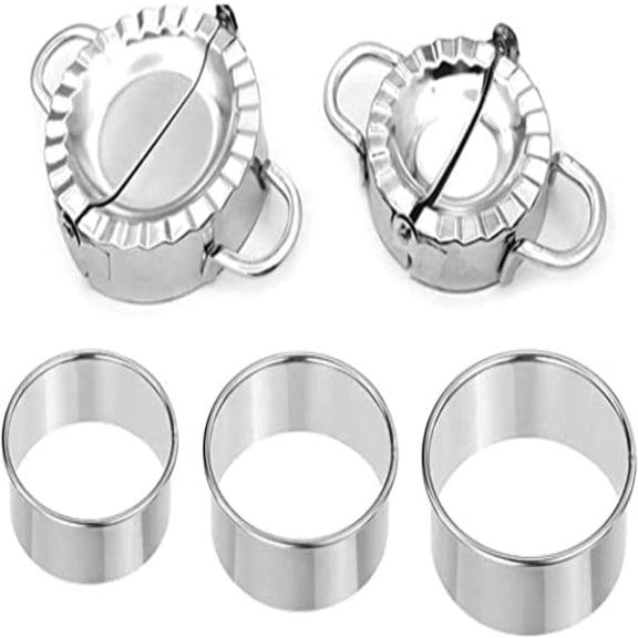 KEINXS Dumpling Mould Set, Dumpling Skin Maker Chinese Dumpling Maker 5 Pieces Stainless Steel Dumplings Maker Dumpling Skin Roller and 3 Pieces Dumpling Skin Cutter Pie Ravioli Press Mold