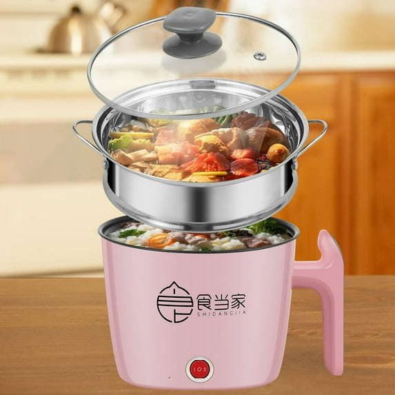 KEINXS Electric Hot Pot with Steamer 55oz Non-stick Mini Electric Cooker 2 Speed Electric Noodles Pot with Over Heating Boil Dry Protection for Noodles Cooking