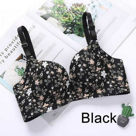 KEINXS Floral Push Up Seamless Bra Sexy Lingerie Flower Print Gathered Bras One-Piece Underwear Yellow 38 C