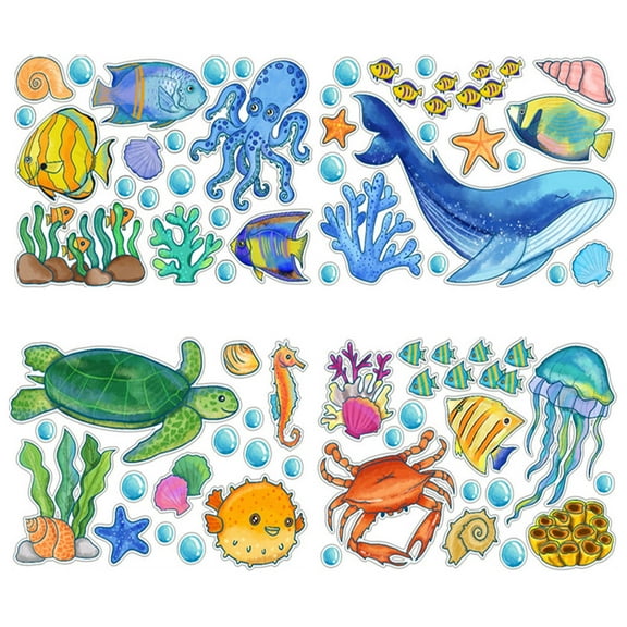 KEINXS Glow in The Dark Ocean Fish Wall Decals,Under The Sea Wall Stickers Decals Decor Luminous Sea Life Animals Waterproof Stick Wall Decal for Kids Boys Bedroom Watercolor Ocean Creatures
