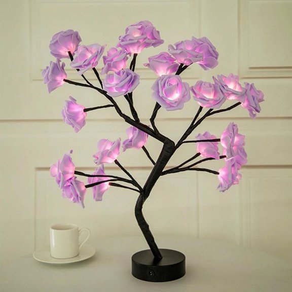 KEINXS Glowy Rose Ray Lamp Desk Tree Table Lamp for Girls Women Home Decor for Wedding Christmas Room Bedroom Party Warm White Heavenly White