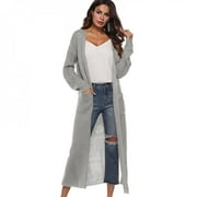 KEINXS Greyghost Women‘s Casual Full Length Thick Maxi Cardigan Duster Long Sleeve Open Front Sweater Coat Tops Thick Warm Sweater Knee Length Coat Outwear