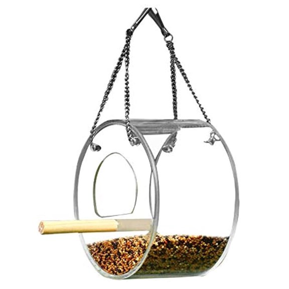 KEINXS Hanging Wild Bird Feeder Acrylic Bird Feeder With Stand for Outside Hanging Feeding Box Outdoor Waterproof Circular Design