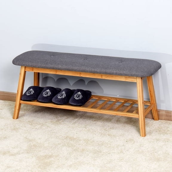 KEINXS Living Room Bamboo Stool Entry Shoe Rack 39.3 x 12 x 17.3 Inches