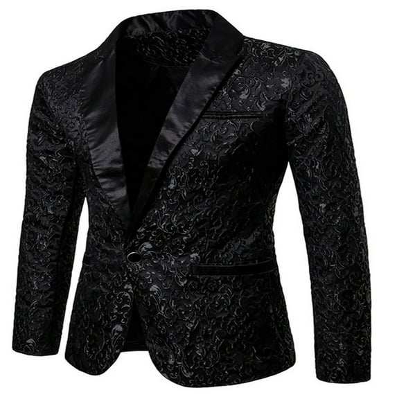 KEINXS Male Gold Jacquard Bronzing Floral Blazer Suit Men Single Button Jacket Wedding Party Stage Costume White L