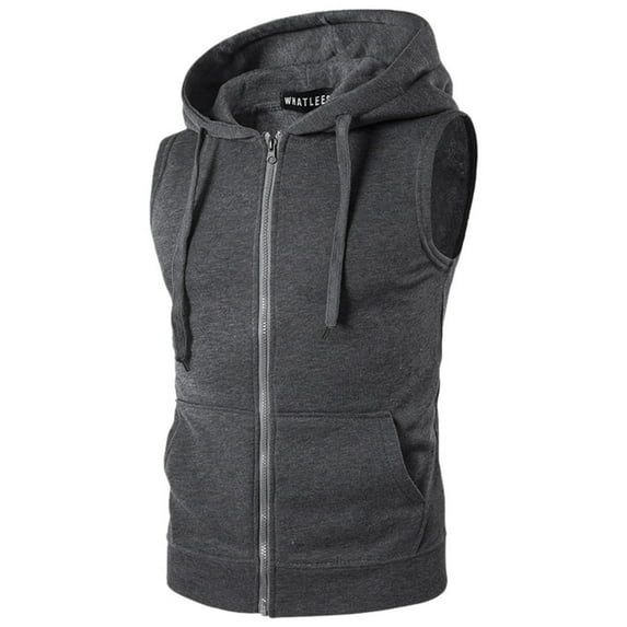 KEINXS Men Spring Summer Vest Shirt Casual Sports Solid Color Top Sleeveless Zipper Hoodie Loose Pocket Blouse Top