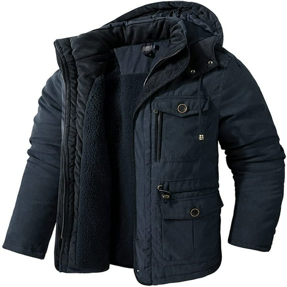 KEINXS Men‘s Winter Hooded Jacket Windproof Sherpa Lined Fleece Windbreaker Coat Outerwear Warm Parka