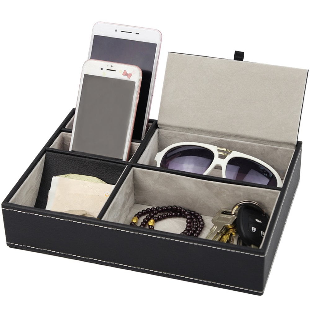 KEINXS Mens Valet Tray Nightstand Organizer with 5 Compartments Large ...