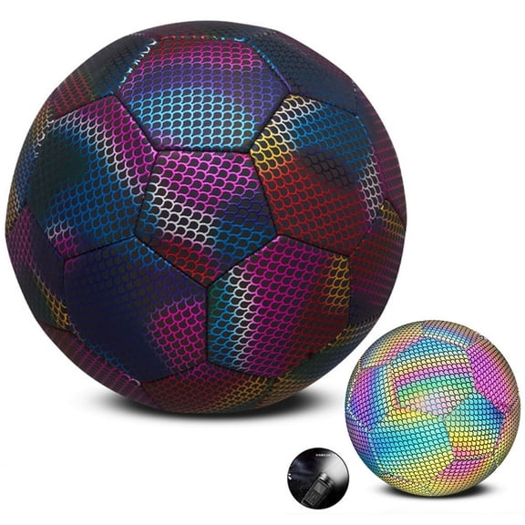 KEINXS Reflective Football Holographic Luminous Soccer Ball for Night Games and Training Glow in The Dark by Light Reflect Standard Flashing Soccer Ball Size 5 for Kids Adults Outdoor Spo