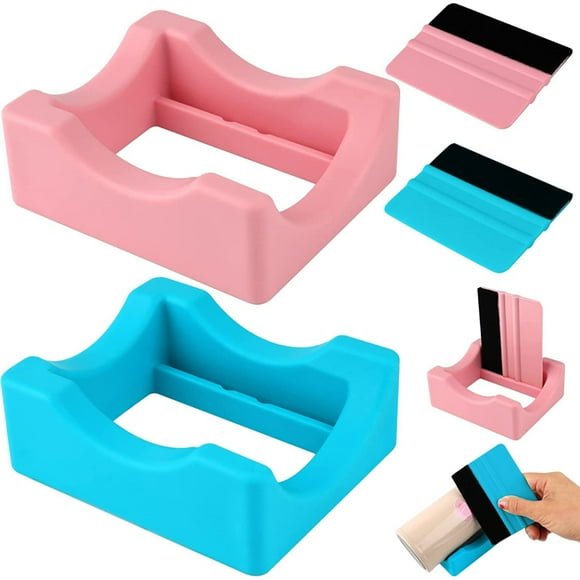 KEINXS Silicone Cup Cradle for Tumblers, 2 Pack Tumbler Holder for Crafts with Built-in Slot and Felt Edge Squeegee