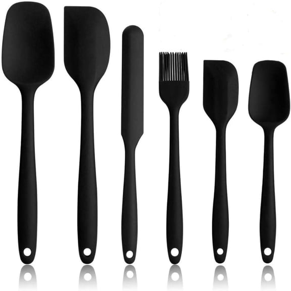 KEINXS Silicone Spatula Set - 6 Piece Non-Stick Rubber Spatula Set, Heat-Resistant Spatula Kitchen Utensils Set for Cooking, Baking and Mixing - Black