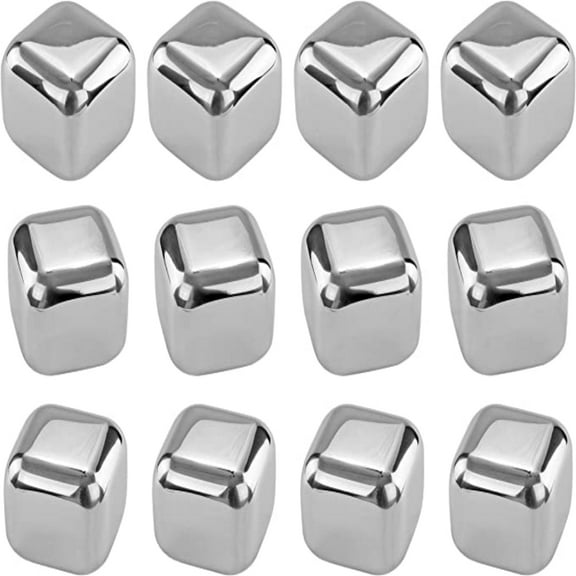 KEINXS Stainless Steel Chilling Ice Cubes Reusable For Whiskey Wine Beverage Set of 12