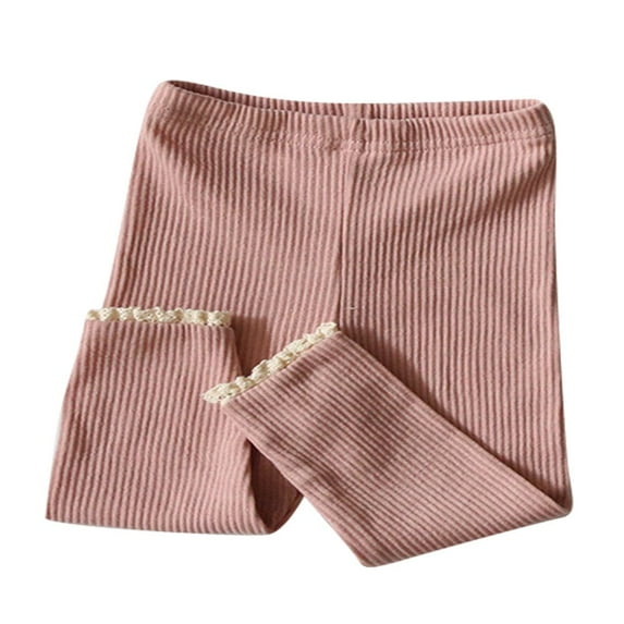 KEINXS Toddler Baby Girls Boys Leggines Rib Knit Lace Trim Pantyhose Winter Warm Tights Leggings Pants Beige 2-3 Years