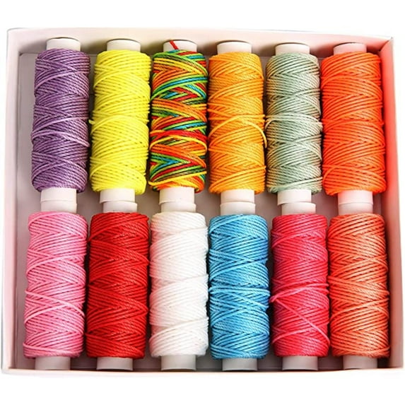 KEINXS Waxed Polyester Leather Cords for Macrame Sewing, DIY Bracelets, Leathercraft or Craft Projects (12 Bright Colors)