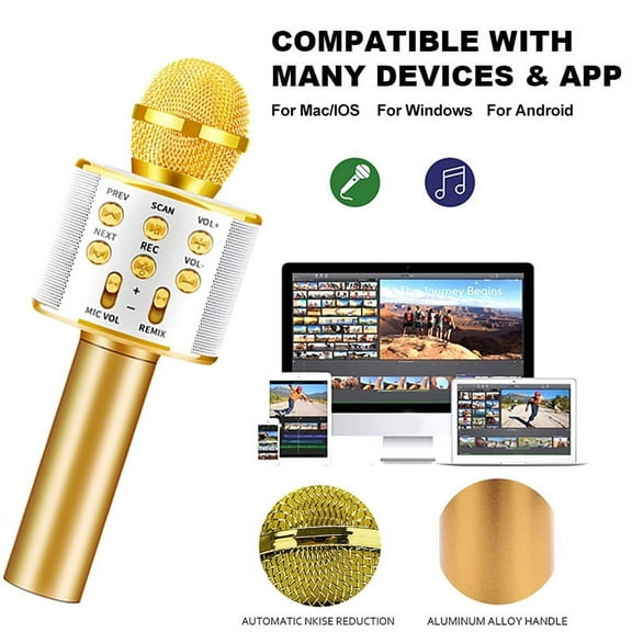 KEINXS Wireless Bluetooth Handheld Karaoke Microphone Speaker KTV Player Mic Party - Soil Gold