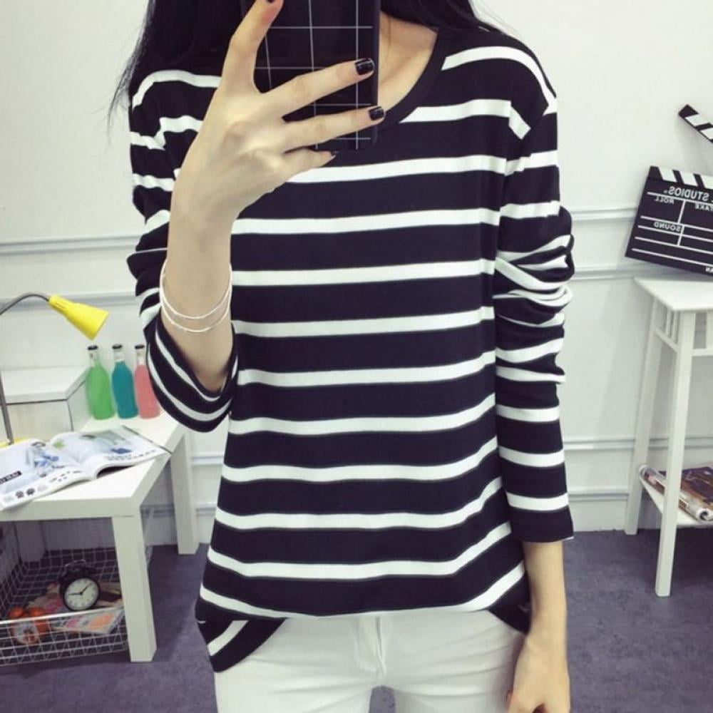 Black & White Design Long T-shirt For Women's main image 0