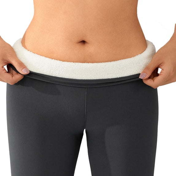 KEINXS Women Fleece Lined Leggings Elastic High Waist Comfy Fuzzy Plush Thick Lined Tight Pants Winter Warm Wool Bottoms