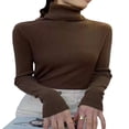 thumbnail image 1 of KEINXS Women Ribbed Knit Tops Long Sleeve Turtleneck Solid Color Slim Fit Sweater, 1 of 4