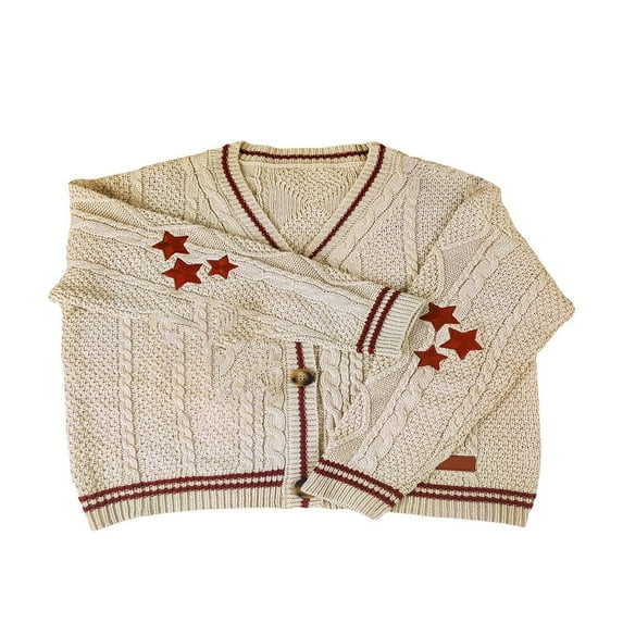 KEINXS Women‘s Y2k Long Sleeve Knitted Cardigan Open Front Button Down Star Print Batwing Sweater Casual Loose Knitwear Coat